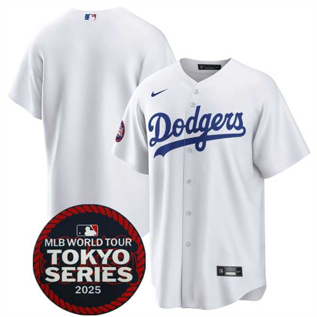 Men%27s Los Angeles Dodgers Blank White 2025 World Tour Tokyo Series Home Stitched Jersey Dzhi->milwaukee brewers->MLB Jersey